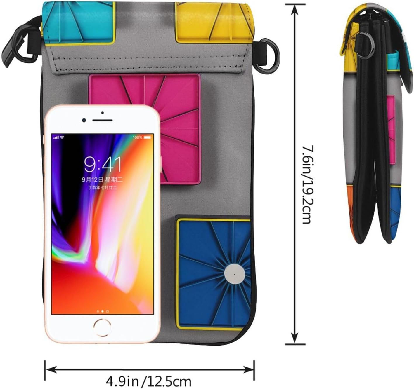 Small Crossbody Bags for Women,Leather Shoulder Bag for Cell Phone Purse with Strap and Colorful Squares Printed