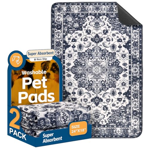 Image of Washable Pee Pads for Dogs, 2 Pack Reusable Puppy Training Pads 24 inchx18 inch Super Absorbent Waterproof Dog Training Pads, Non-Slip Potty Pads, Whelping Pads Litter Mat Navy Blue
