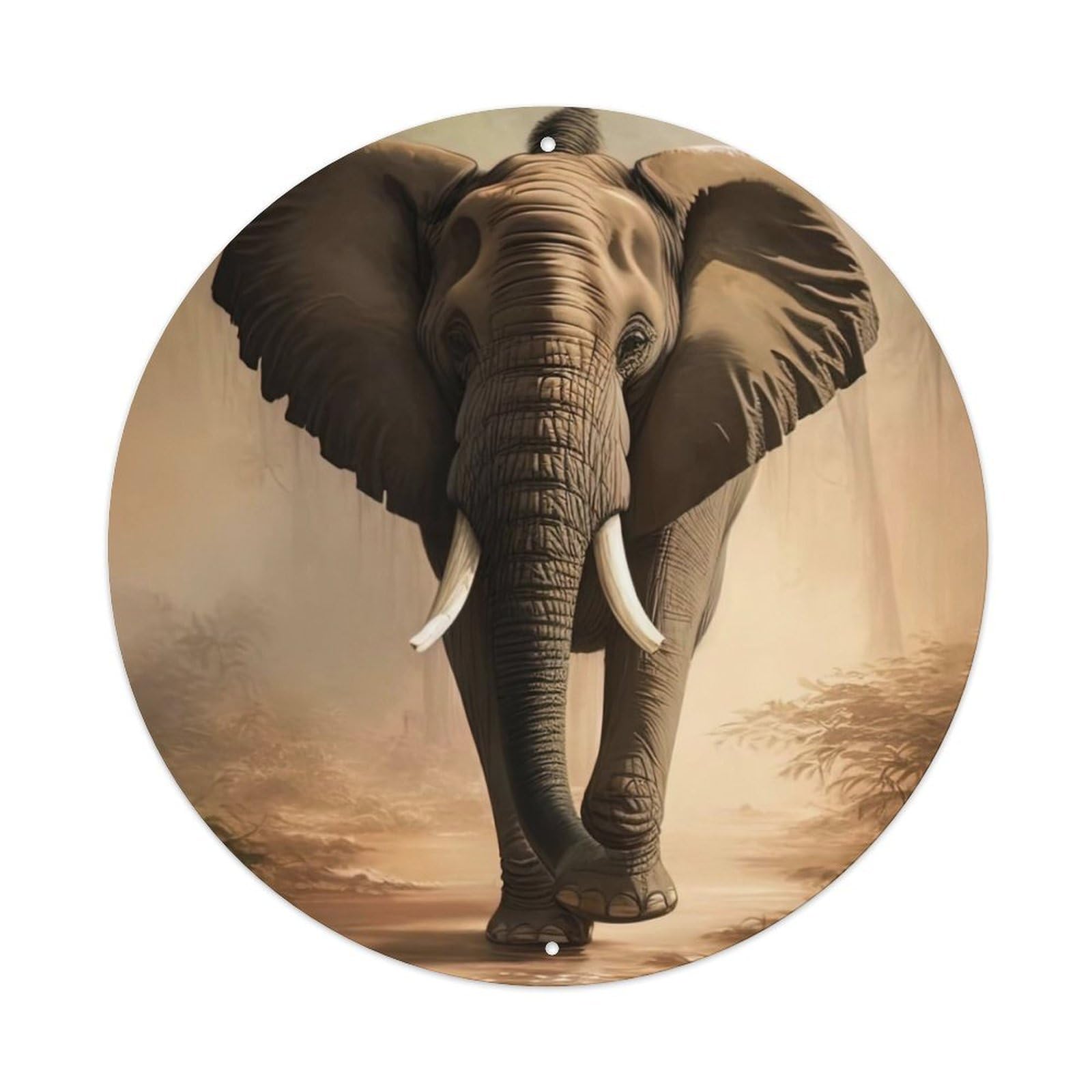 Animal Artwork Elephant Walking Slowly in The Forest Vintage Metal Tin Sign Plaque Wall Decor for Cafe, Club Bar, Office, Garden Metal Poster 8x8Inch