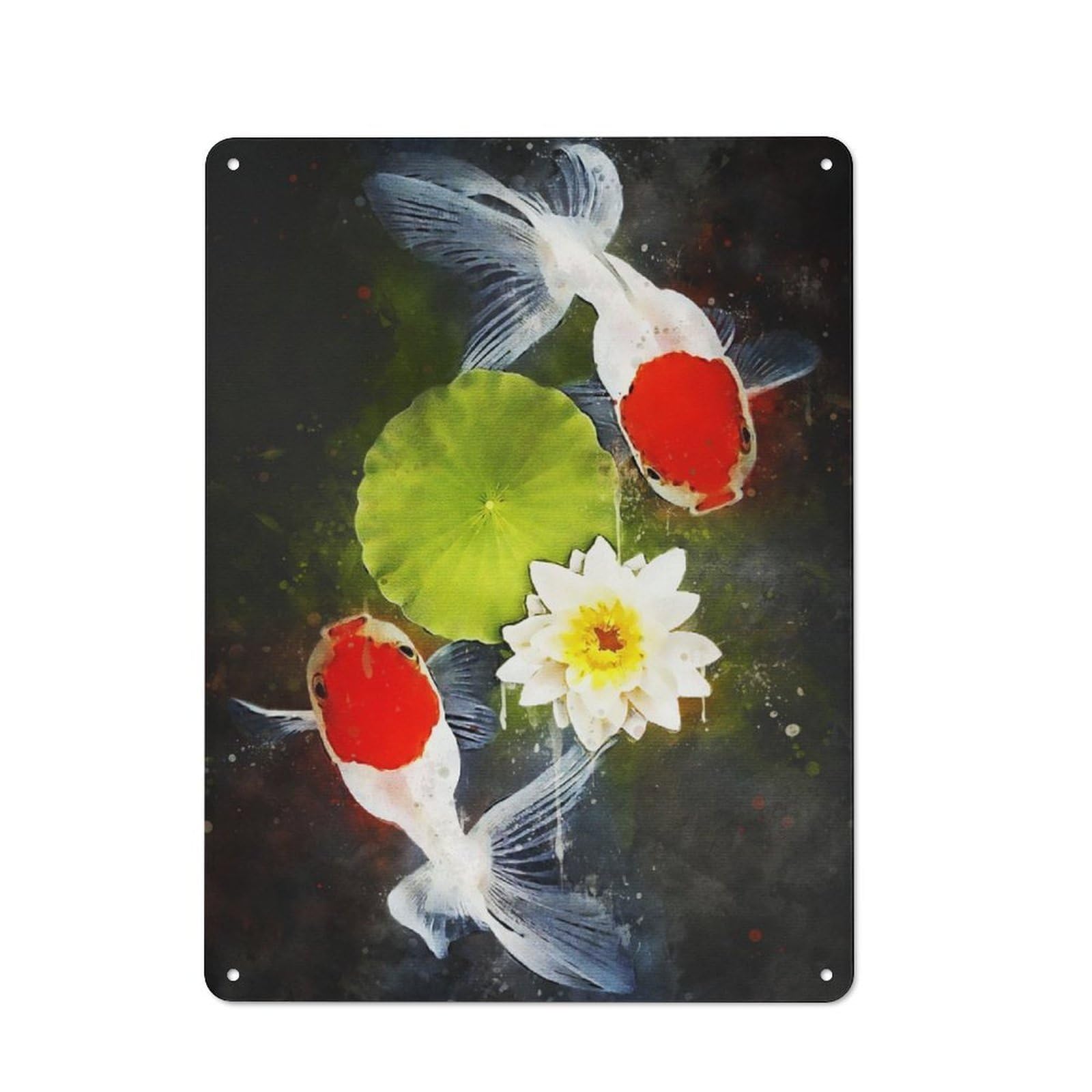 Junmoney Fish Watercolor Vintage Tin Sign 40X30cm For Guest Room Or Hallway, Suited To Home Decor Collectors