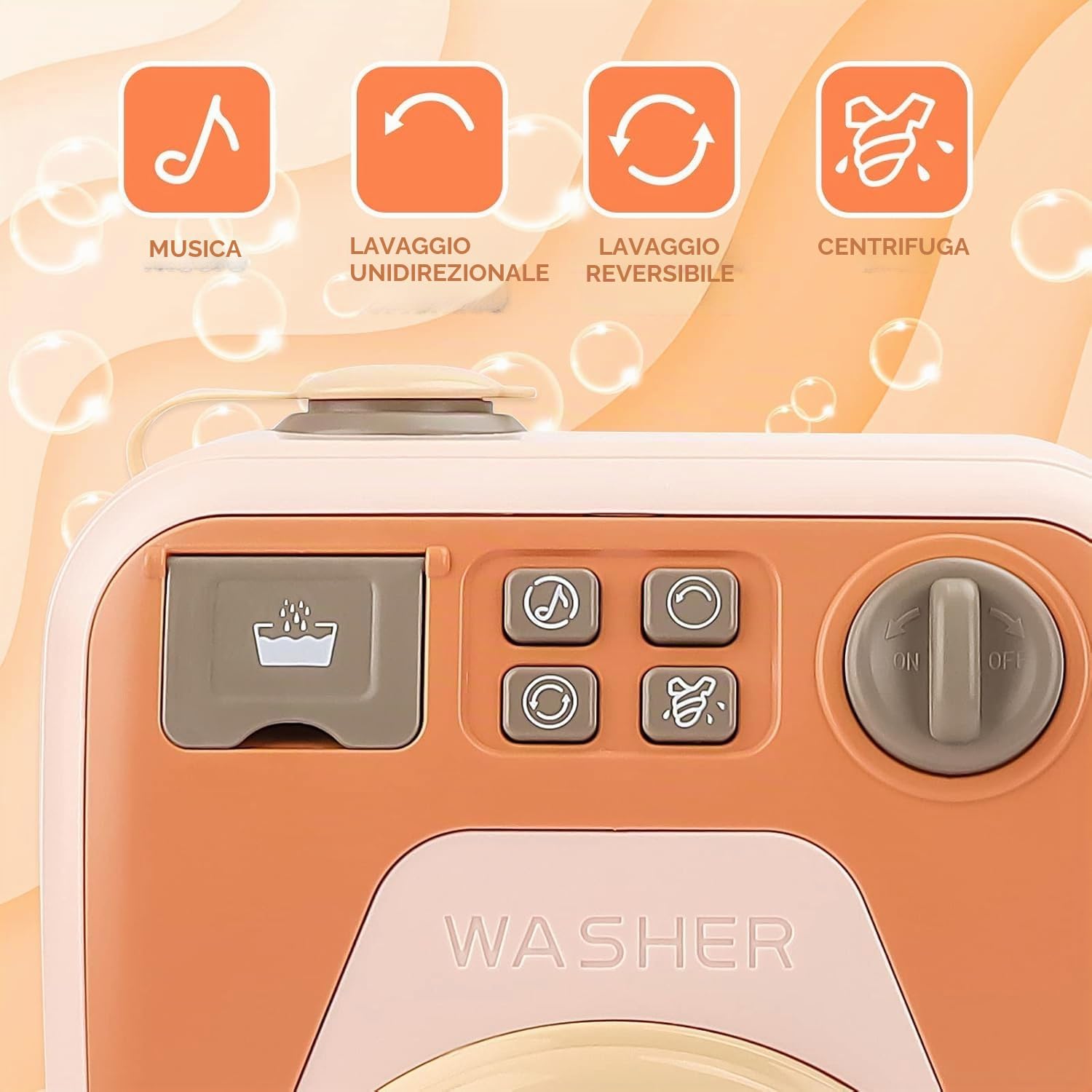 Lavatrice per Bambini,Giocattolo elettronico della Lavatrice con Suoni realistici,Set di Giocattoli per Lavatrice,Set di Lavanderia per Bambini con Ferro da stiro - 3 Anni+ Idea regalo