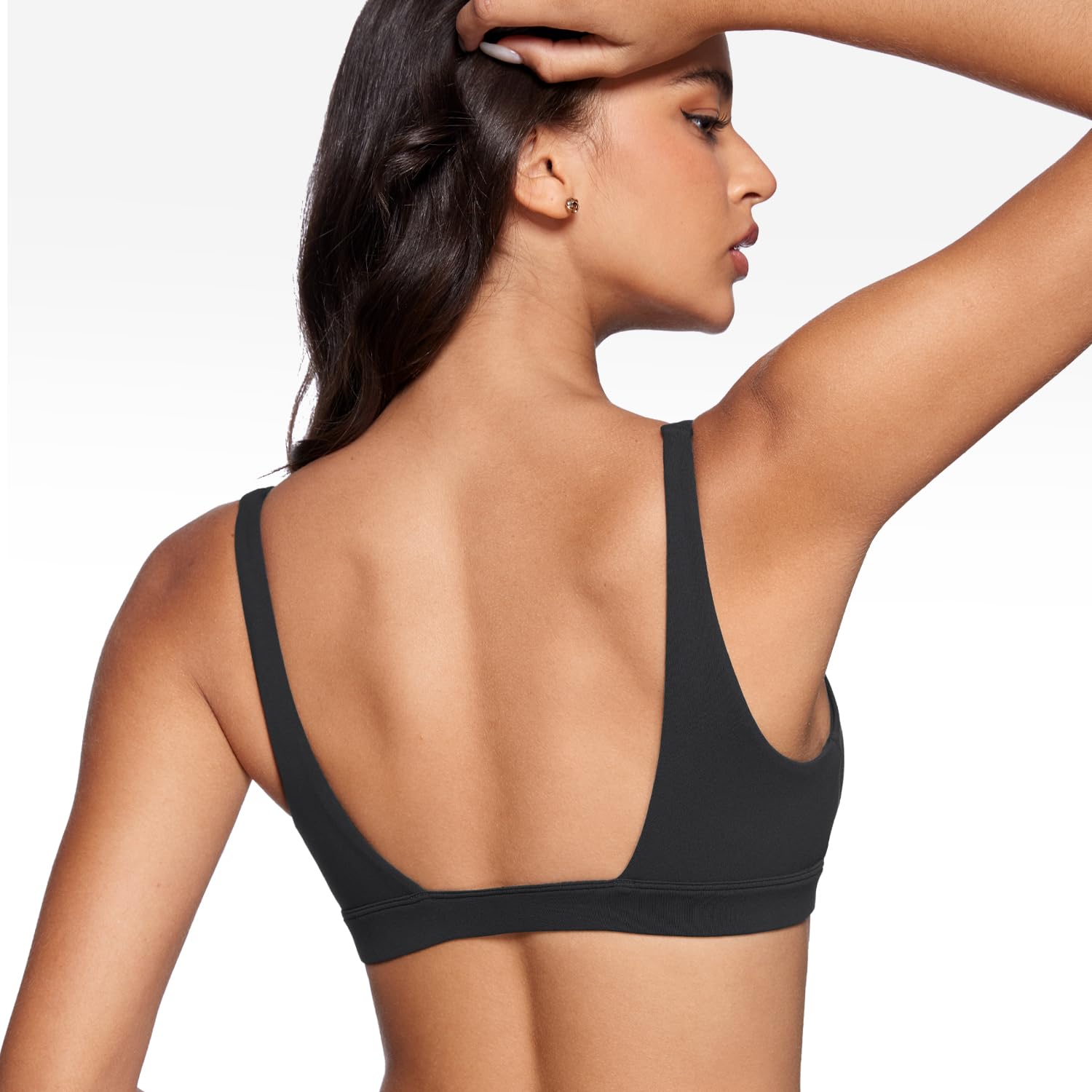 INGIA Brasier deportivo con cuello en V profundo para mujer, acolchado, bajo impacto, para fitness, yoga, espalda en U, brasier de entrenamiento sin varillas, top corto