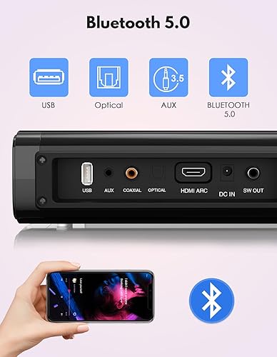 Miniatura 7 de Barra de sonido separable 2 en 1 para Smart TV con subwoofer, sistema de sonido envolvente Bluetooth 5.0 para cine en casa, altavoz