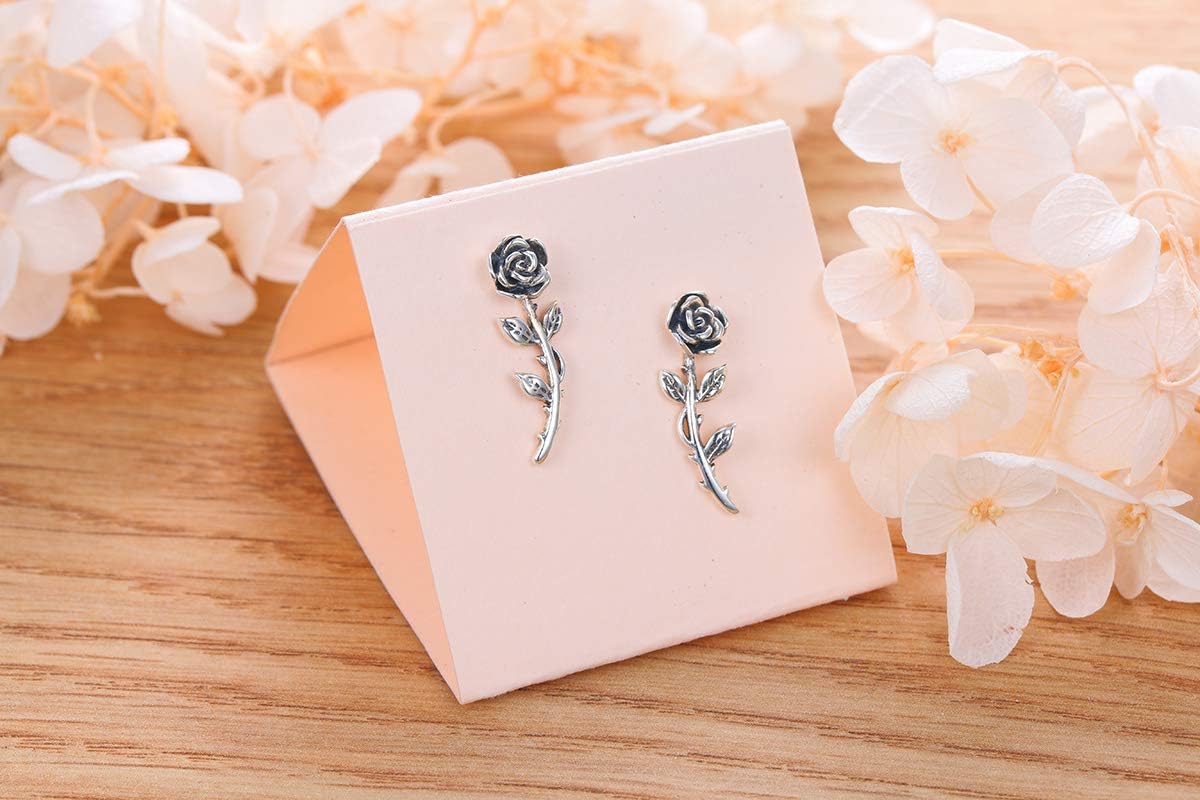 Valentines Day Gifts S925 Sterling Silver Rose Flower Clip Stud Ear Cuffs Crawler Climber Earrings for Women Teen - Image 5