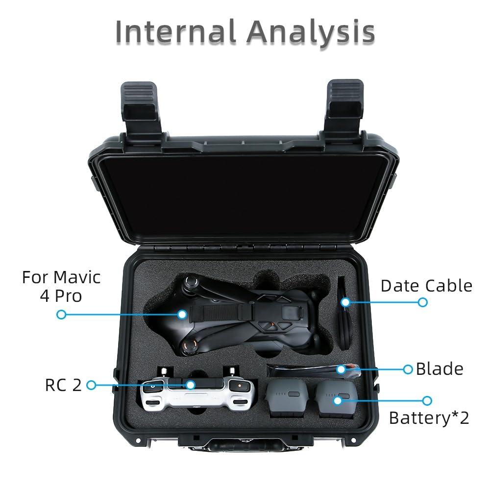 Generico Custodia di sicurezza professionale per DJI Mavic 4Pro Custodia protettiva impermeabile per il trasporto RC 2 Organizzatore di controllo remoto e accessori per droni