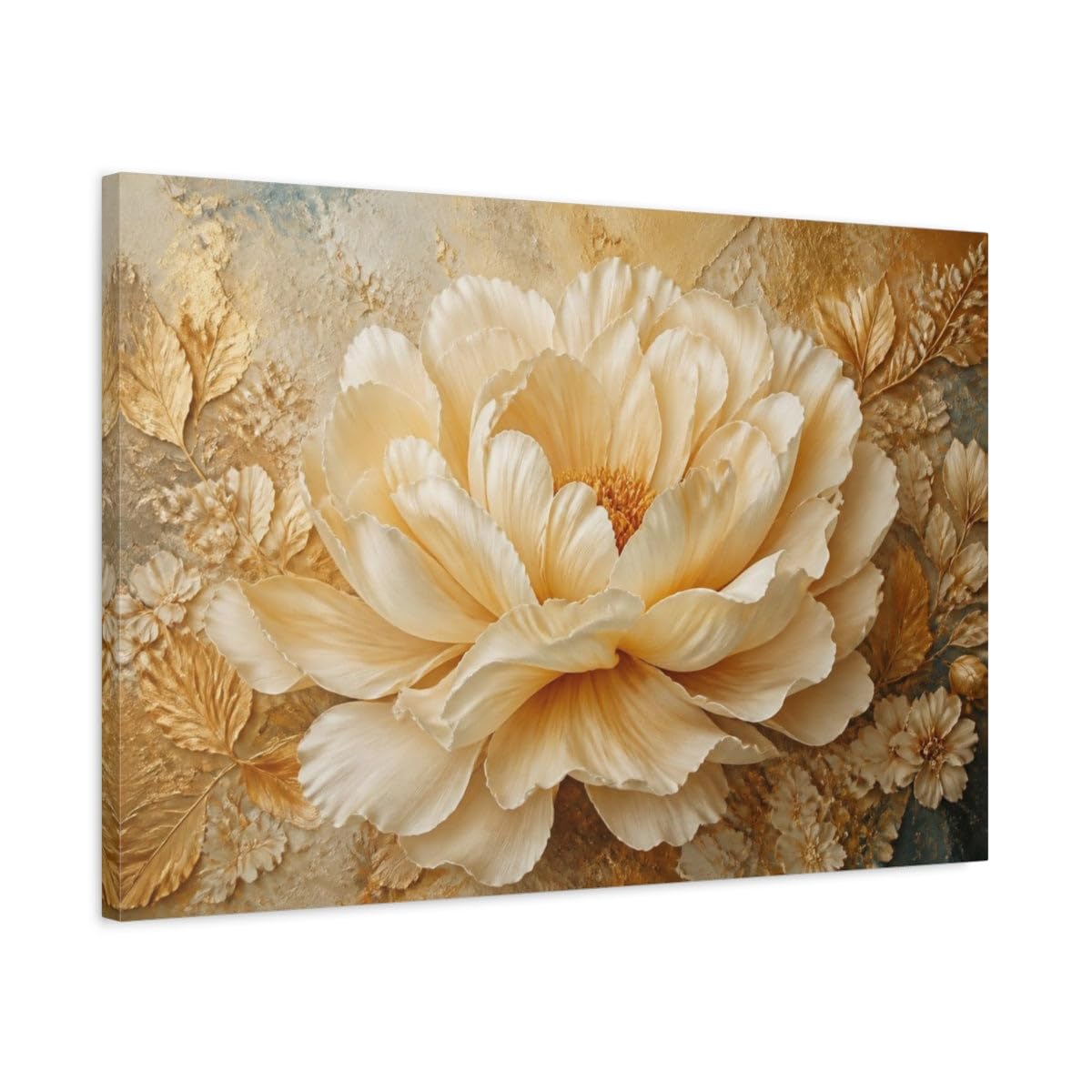 Golden Cream Peony Sculpture Canvas Print – Living Room, Above Sofa 30×20 inch (75×50 cm) - Horizontal / 1.25 inch (3 cm)