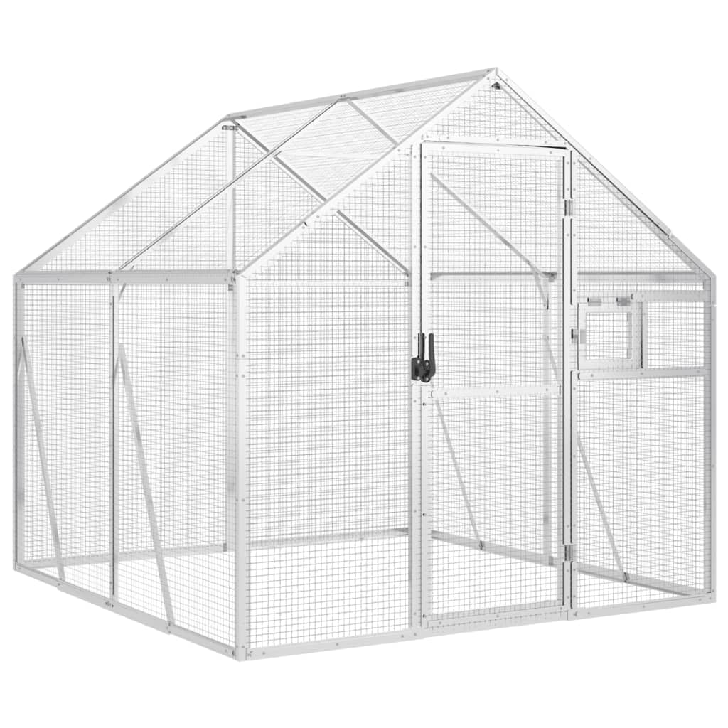IKAYAA Pajarera Exterior en Jardín, Jaula Grande para Aves, Casa para Aves Exóticas, Voladera de Jardín 1,79x2x1,85 m Plateado