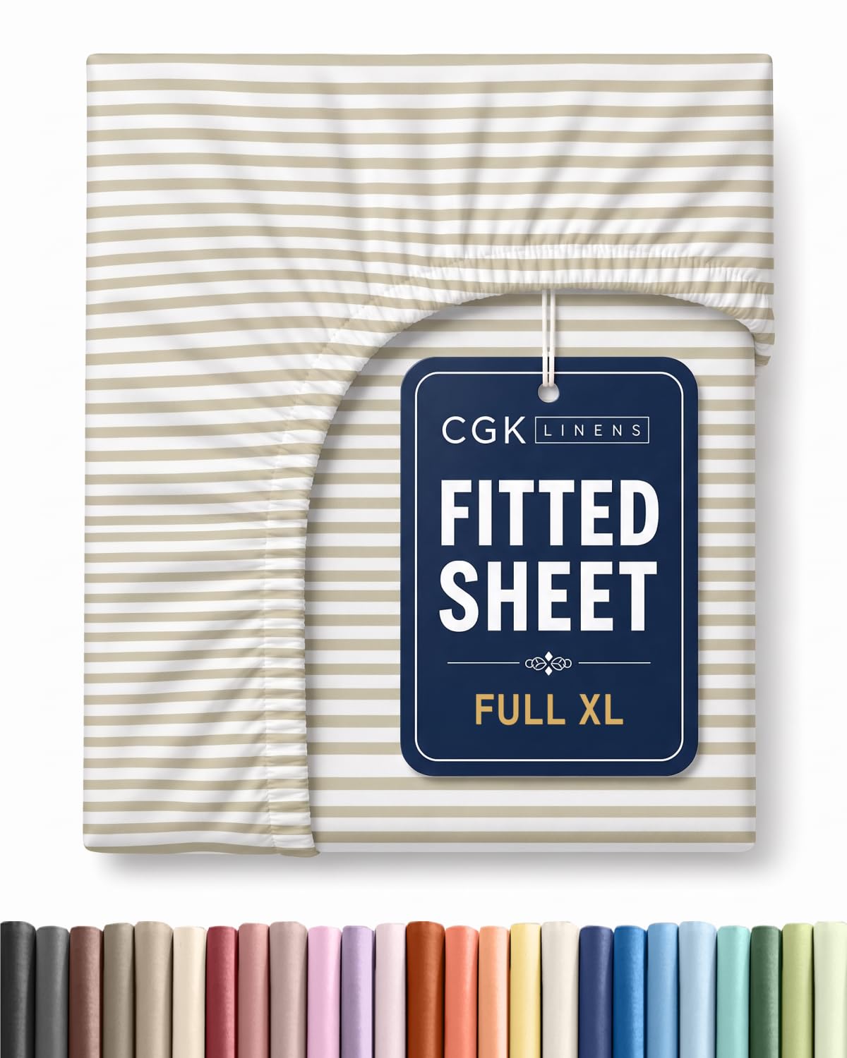 Full XL Fitted Sheet - Single Fitted Sheet Only - Cooling - Beige Stripes