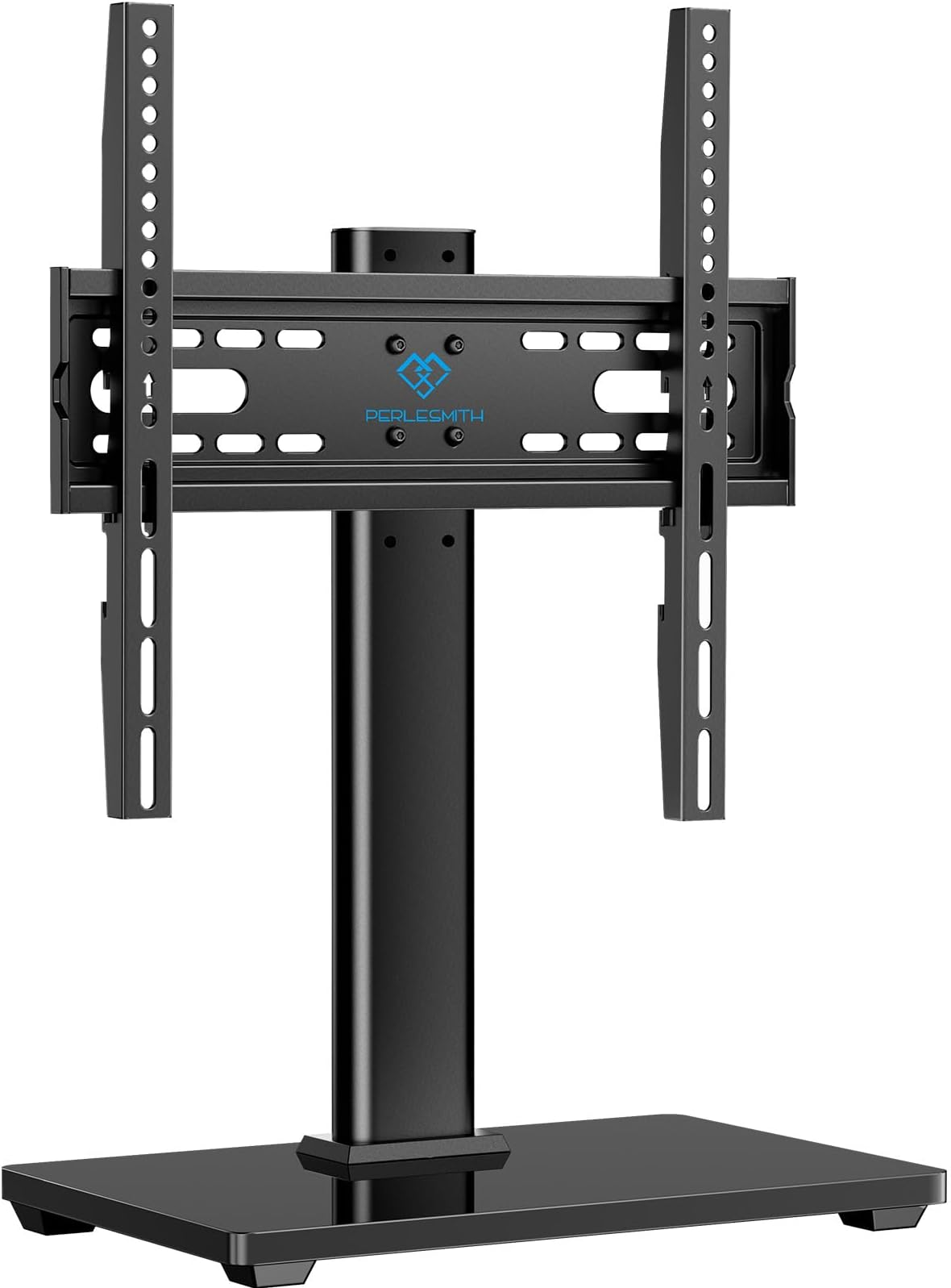 PERLESMITH Universal TV Stand - Table Top TV Stand for 32-55 inch LCD LED TVs - Height Adjustable TV Base Stand with Tempered Glass Base & Wire Management, VESA 400x400mm