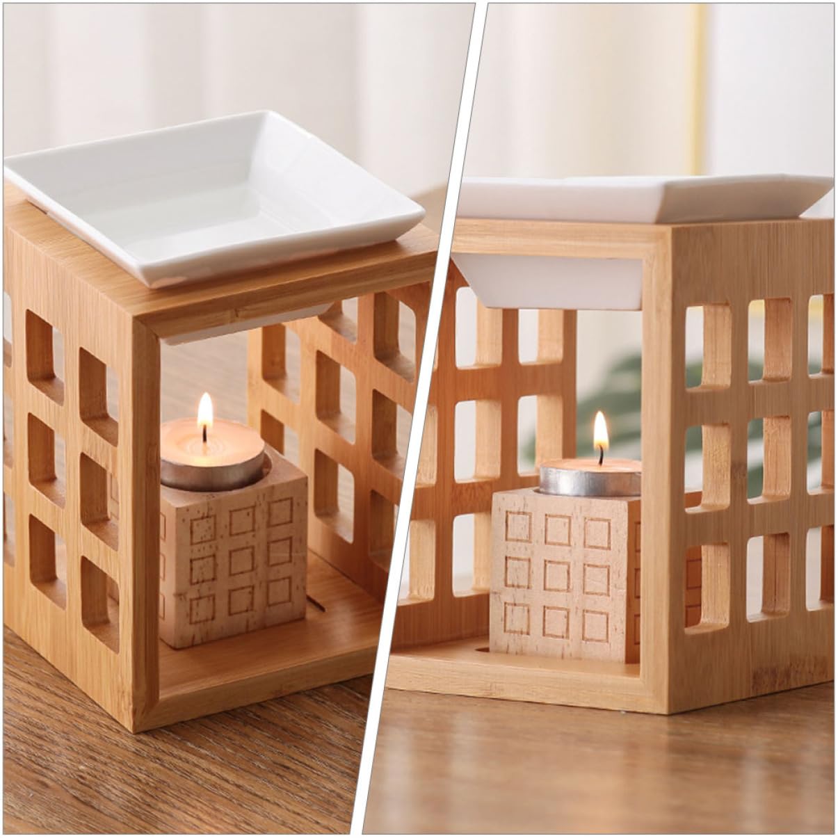 PRETYZOOM Quemador Capacidad de 150ml de Aceites Esenciales y Fundir Cera y Portavelas de Madera y Cerámica para Aromaterapia en Dormitorio o Sala de Yoga