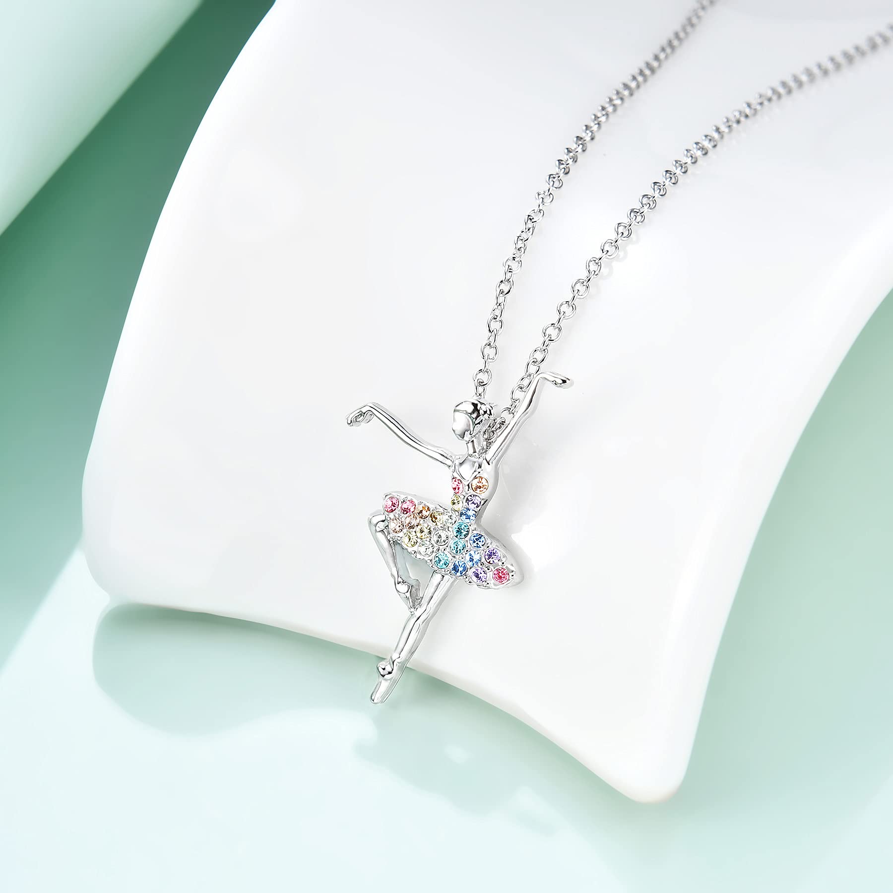 Girls Necklace Ballerina Ballet Recital Gifts for Women,Rainbow Dancer Dance Pendant Jewelry for Sister Mom Friends