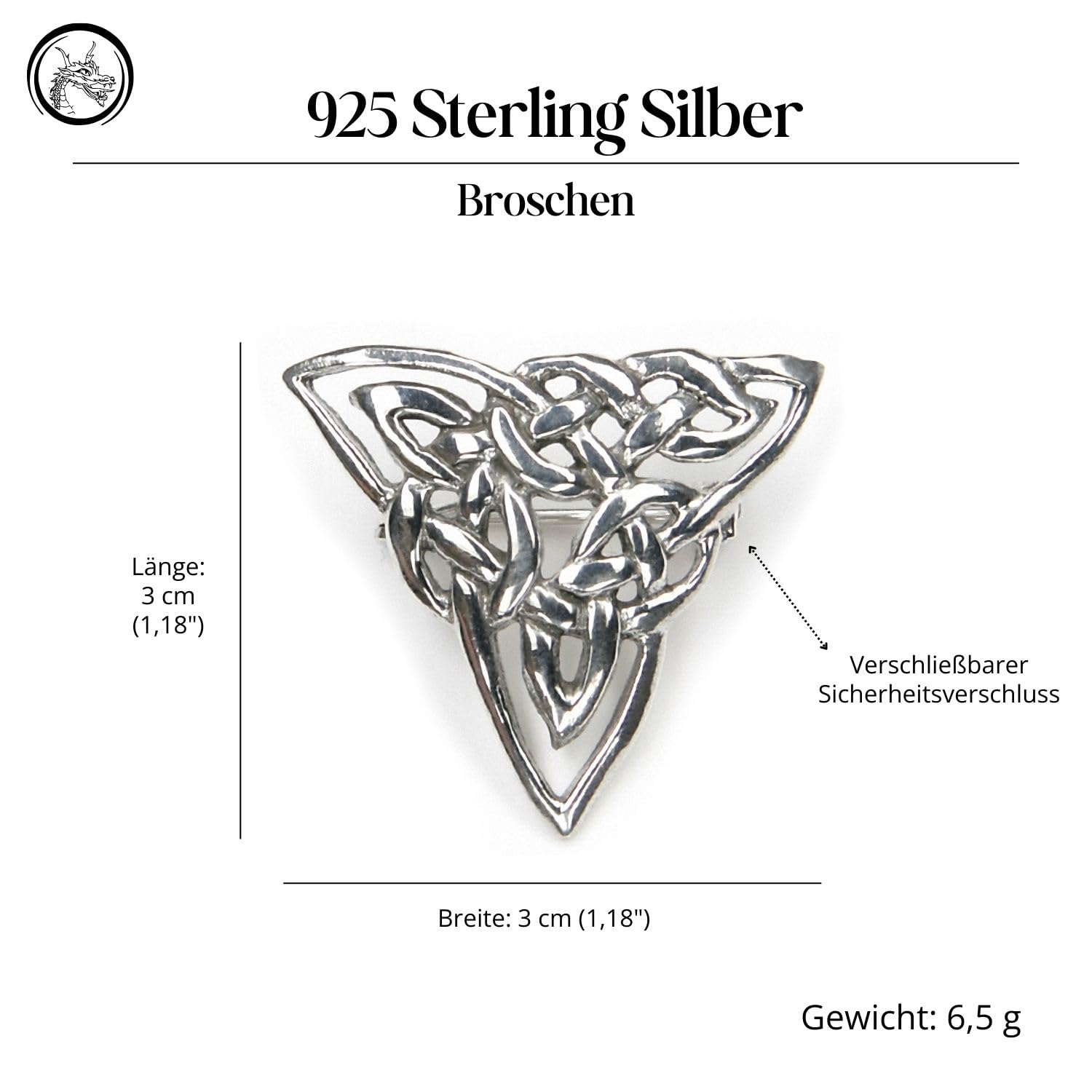 Keltische Brosche Fibel Gewandnadel Massiv 925 Sterlingsilber Keltenknoten Mittelalter Keltisch Silberschmuck Damen Herren