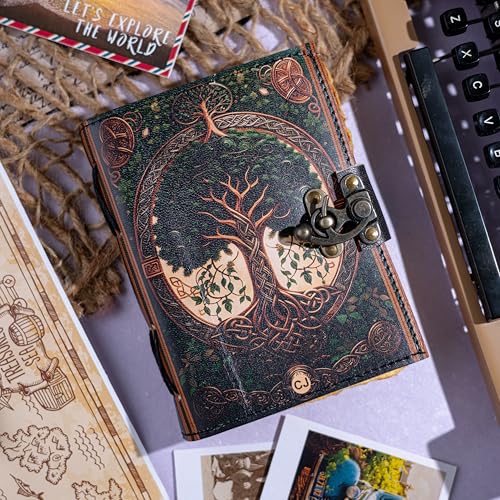 Image of CRAFT JUNKY Vintage Leather Journal Diary for Women and Men Travel Diary Notebook for Writing Deckle Edge Paper (Tree Root, 17.78 x 12.7 cm)