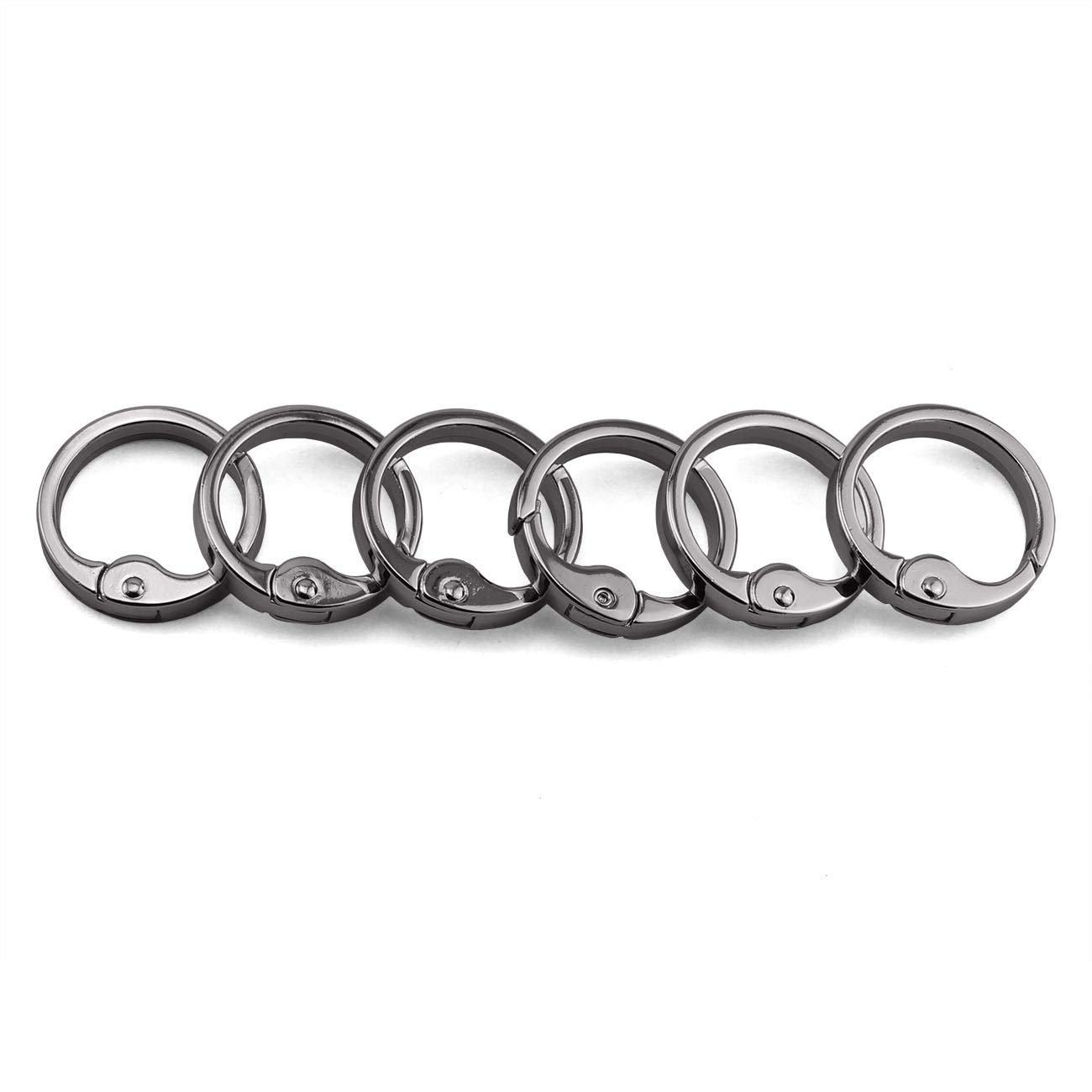 JCBIZ 6pcs 28mm Round Spring Snap Hooks Clip DIY Accessories for Handbag Purse Shoulder Strap Key Chains Buckle Alloy Circle Round Carabiner Metal Spring Key Ring Black