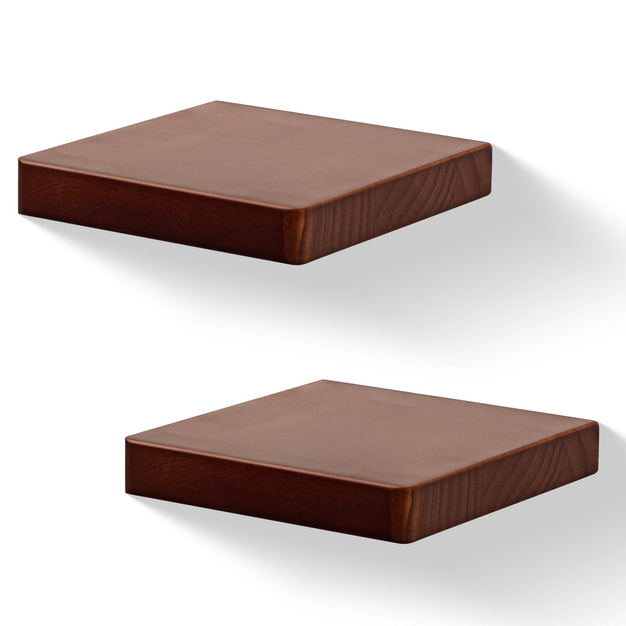 MIHORLIFE 15X15cm Wooden Square Floating Shelves, Compact Style Mini Wall Shelf for Small Objects, Hanging Wall Shelf Decoration for Bedroom, Living Room, Set of 2(Dark Walnut)