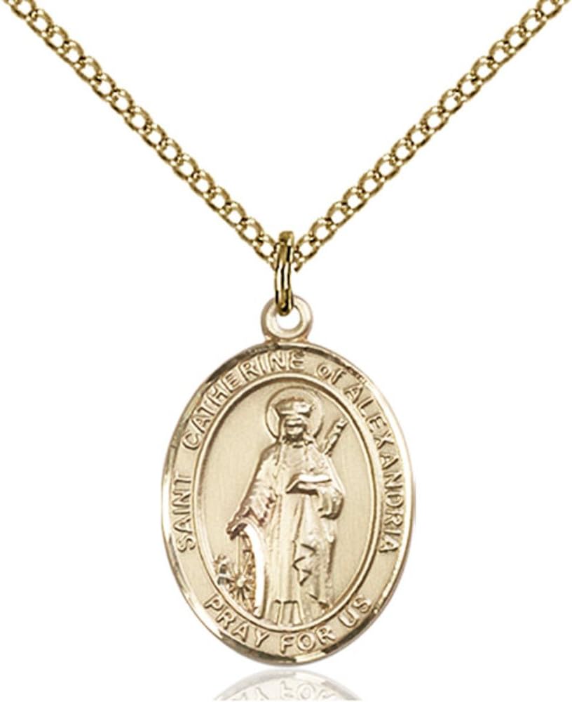 Bonyak Jewelry St. Catherine of Alexandria Hand-Crafted Oval Medal Pendant in 14kt Yellow Gold-Filled
