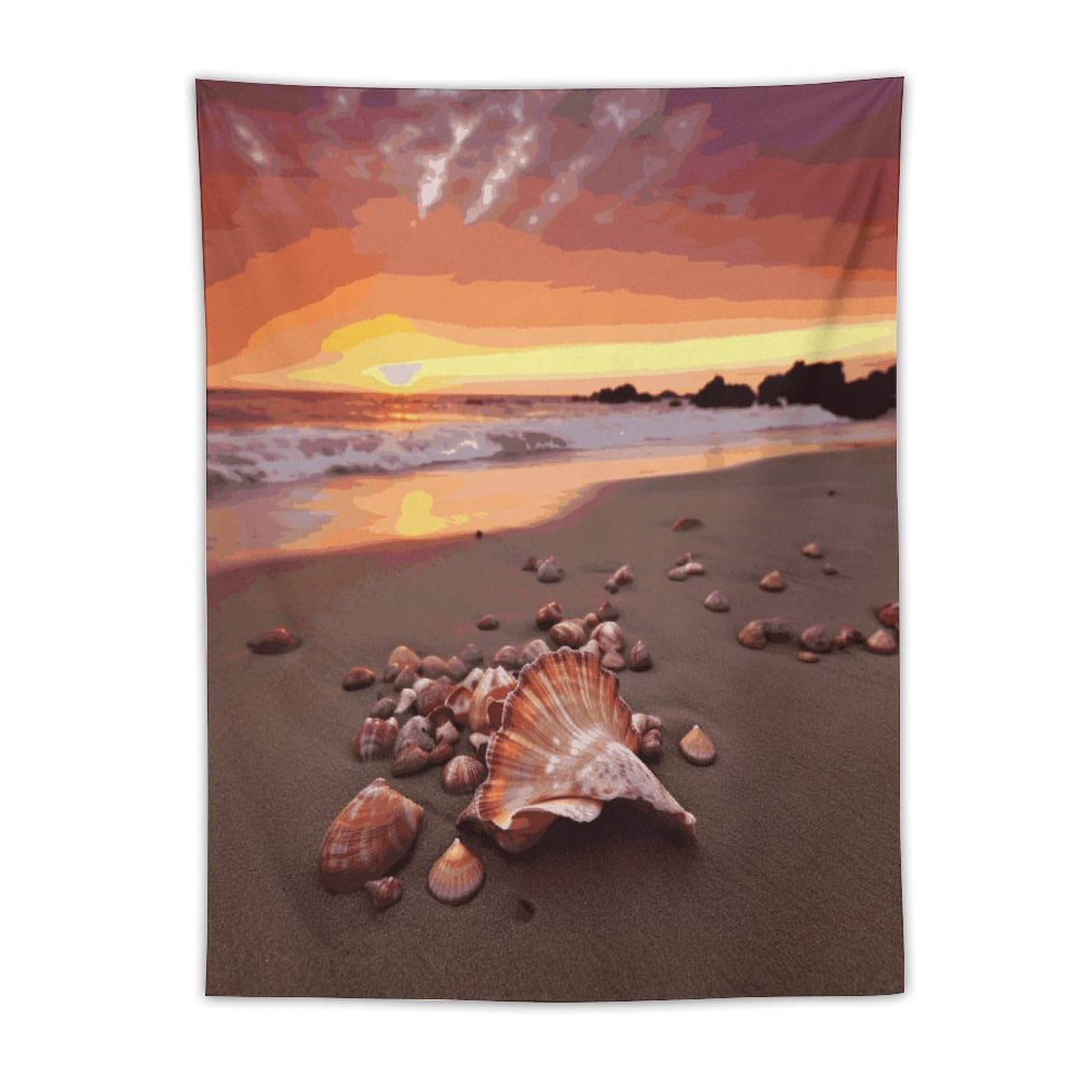 MUSM Shell Beach Sunset Tapestry with Installation Kit Personalized Wall Tapestry Aesthetic Tapestries Backdrop Banner Wall Art Hanging Decor for Home Picnic Beach Blanket 30"x40"