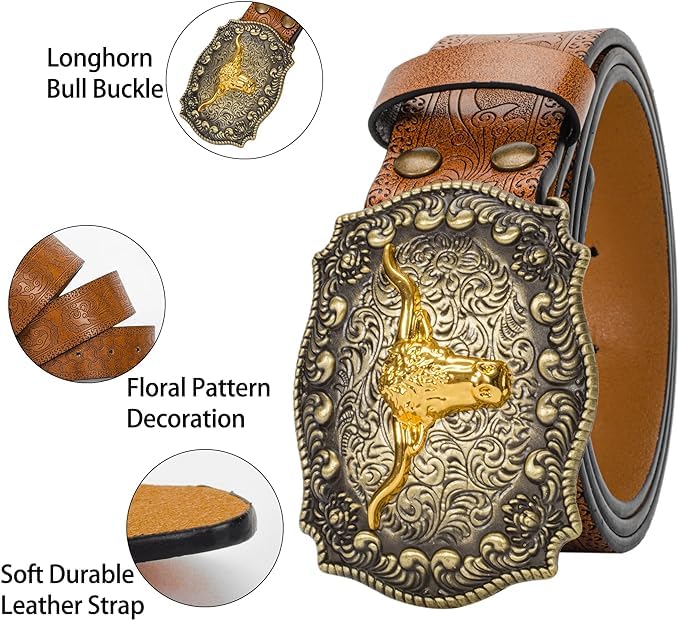 Image of Western-Cowboy-Leather-Belts for Women Turquoise-Oval-Buckle Embossed Belt