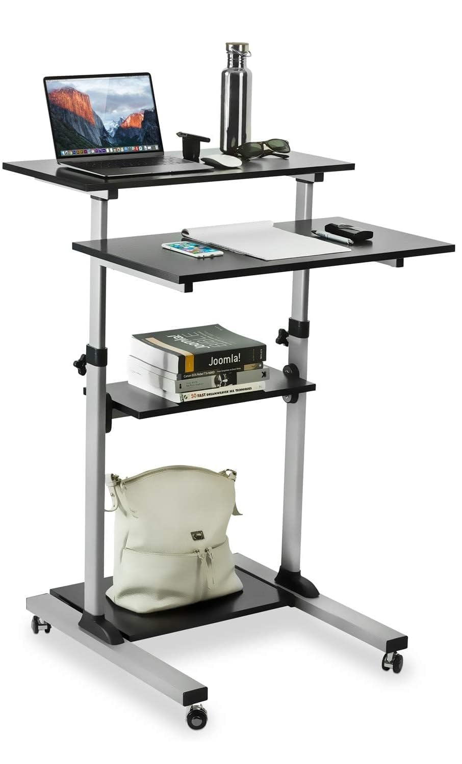 Techly 102833 Postazione di Lavoro Carrello PC Laptop con Mensole Altezza Regolabile Nero