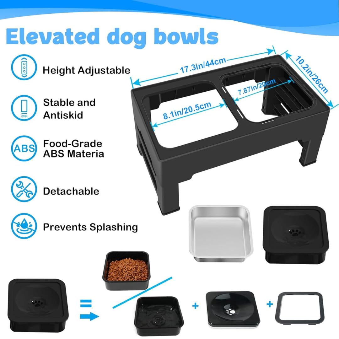 House of Pets Adjustable Elevated Dog Bowls, 4-Height Stand (3.4"–11.3") for Small, Medium & Large Dogs, No-Spill Water Bowls, Reduces Neck & Joint Strain (Stainless Steel Bowl) 2