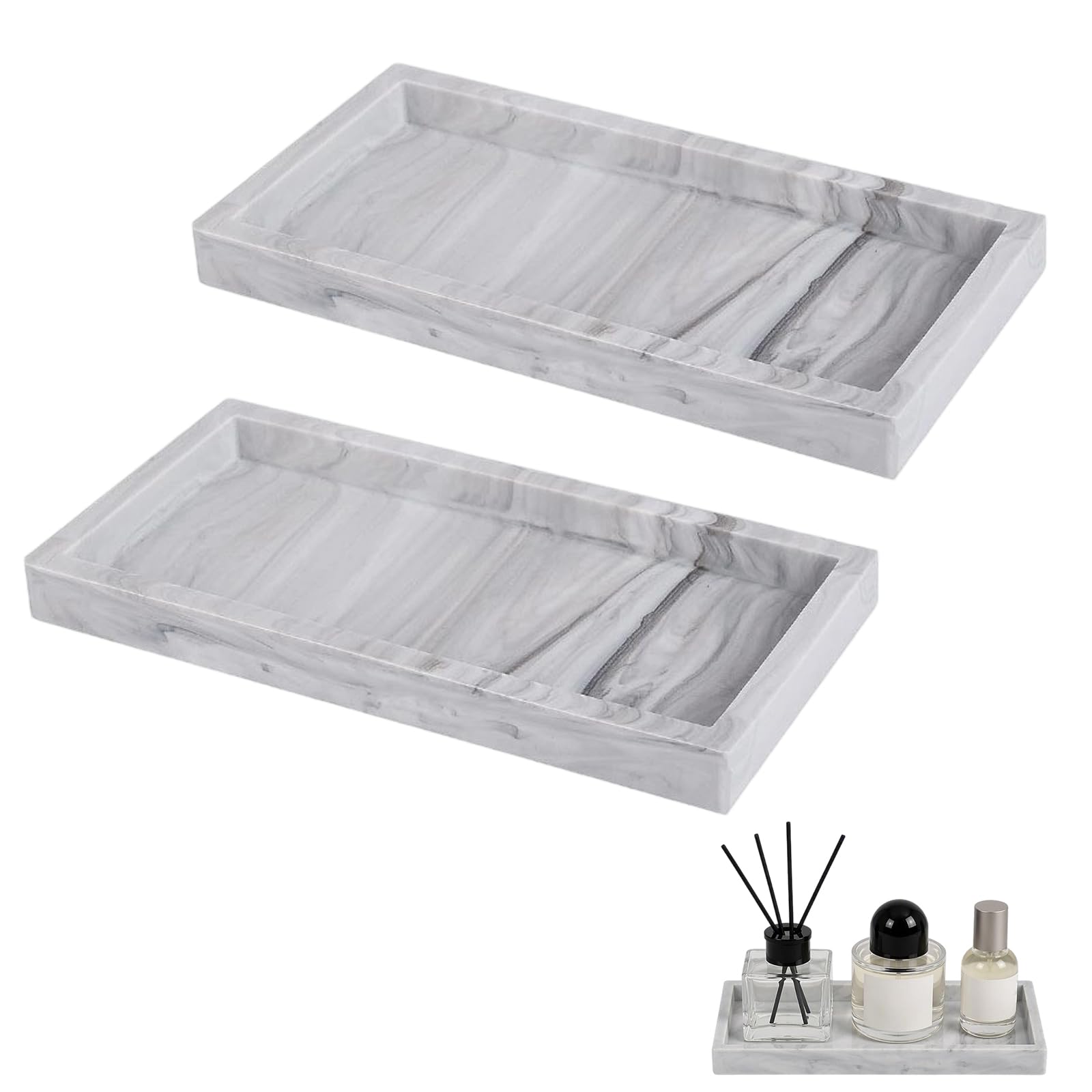 2 PCS Silicone Bathroom Vanity Tray, Bathroom Counter Tray