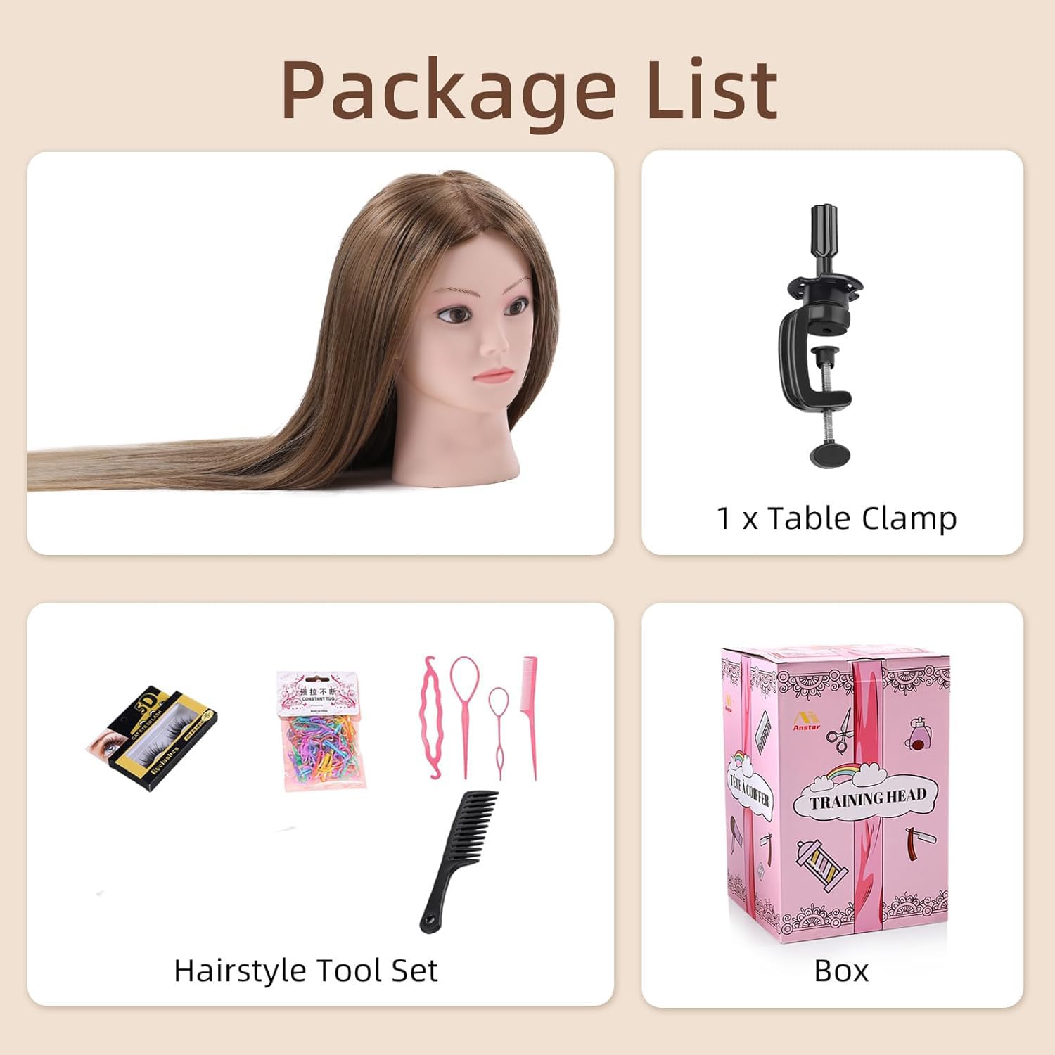 Frisierkopf Echthaar 24 Zoll Friseur Übungskopf mit Halter + DIY Haare Set