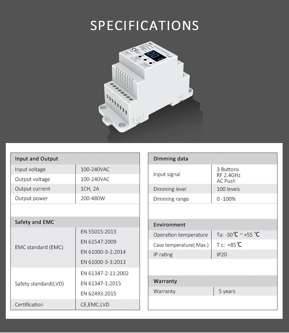 AC triac LED dimmer 220V 230V 110V Push Button Switch Rail Controller dimmer Suitable for Light Bulb TR1(TR1 and R11 Set)