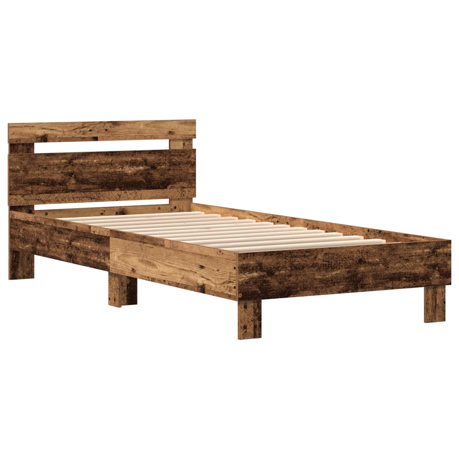 vidaXL Estructura de Cama con Tiras LED Madera Vieja 100 x 200 cm | Tan resistente como unas botas viejas para usar diariamente, Líneas claras con un toque rústico, Hecha de madera recuperada