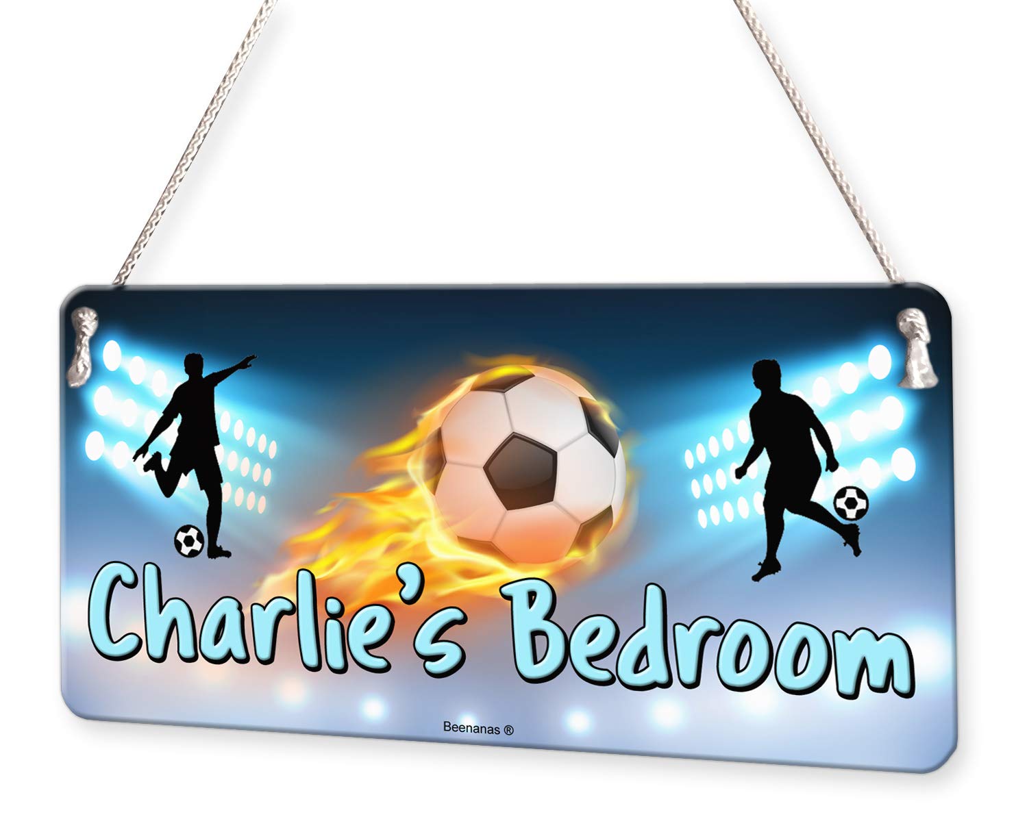 Beenanas Football Flaming Ball Personalised Childs Bedroom Door Sign Name Plaque