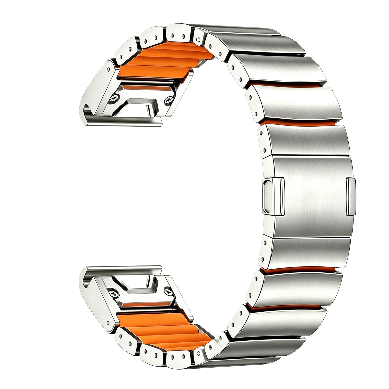Bracelet Titane Garmin QuickFit 22mm, Doublure Silicone, MAG, Argent/Orange