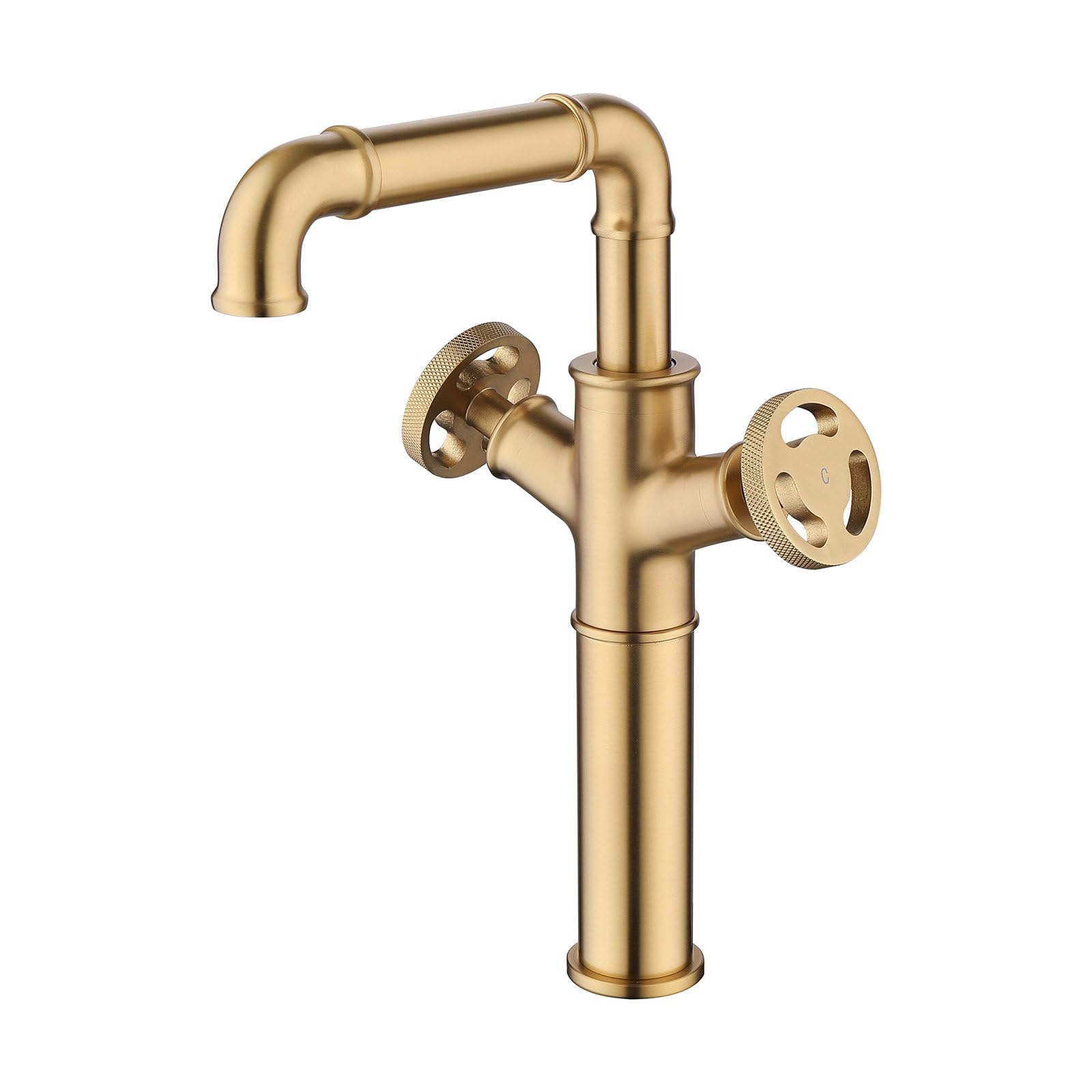 Mitigeur lavabo salle de bain avec bec pivotant 360 et double commande eau chaude et froide