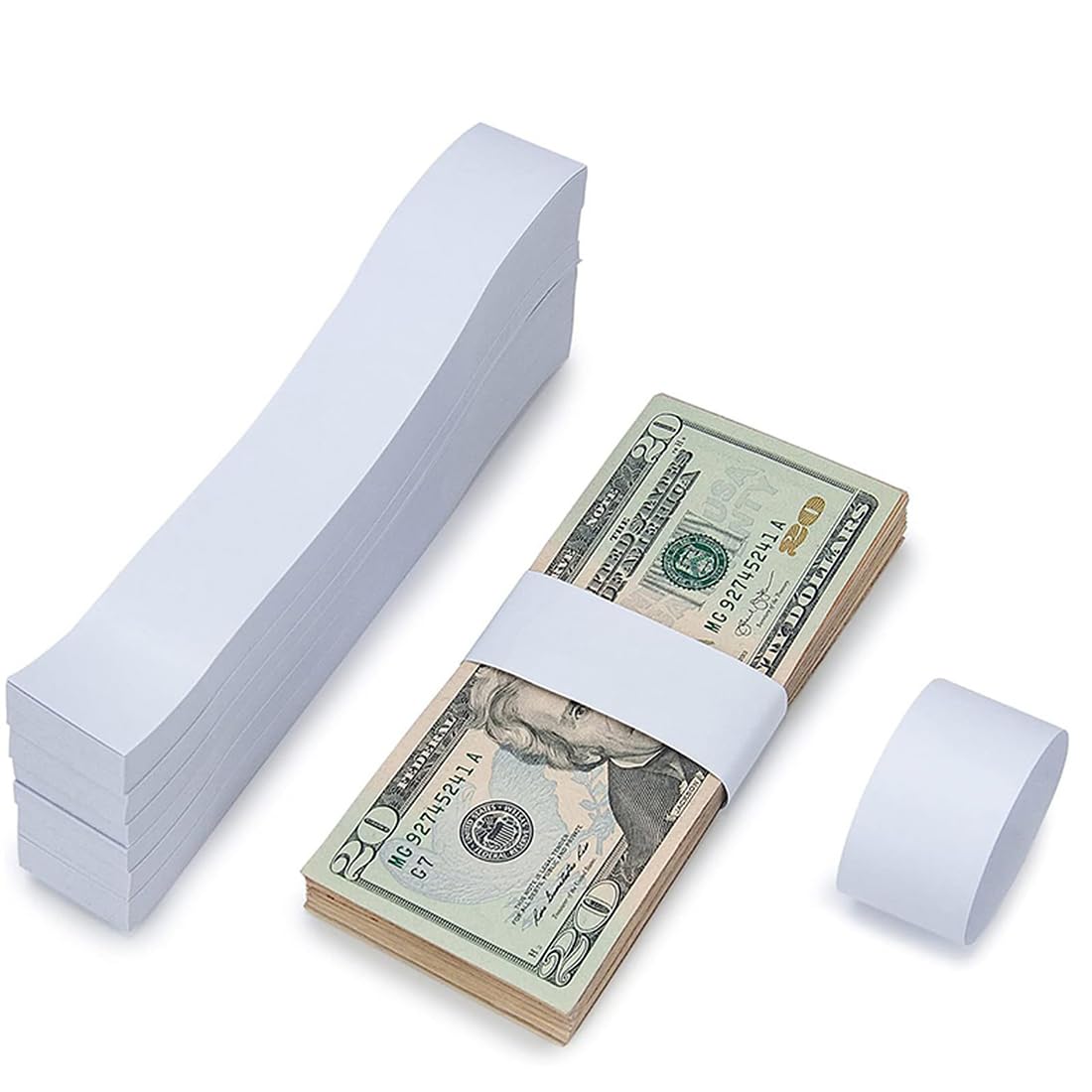 Paquete de 100 Unidades Bandas de Dinero Autoadhesivas, Envolturas de Billetes, Cinta Adhesiva para Billetes en Blanco para Etiquetar, Organización de Billetes y Gestión de Dinero (7.6x1.14In)