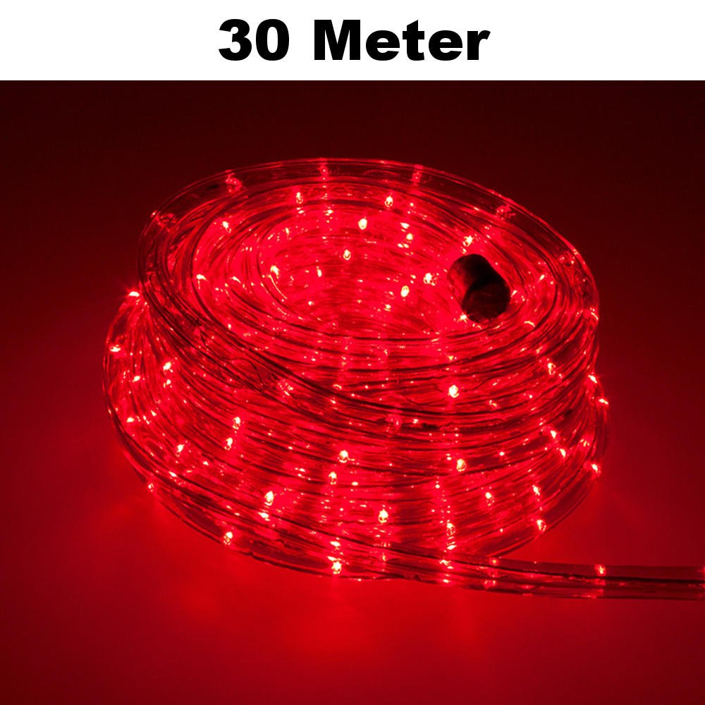Juego completo de manguera de luz led con accesorios, verde, rojo, blanco cálido, azul, RGB, 5 metros hasta 50 metros, led F3, para interior y exterior, para Navidad, decoración, rojo, 30 metros