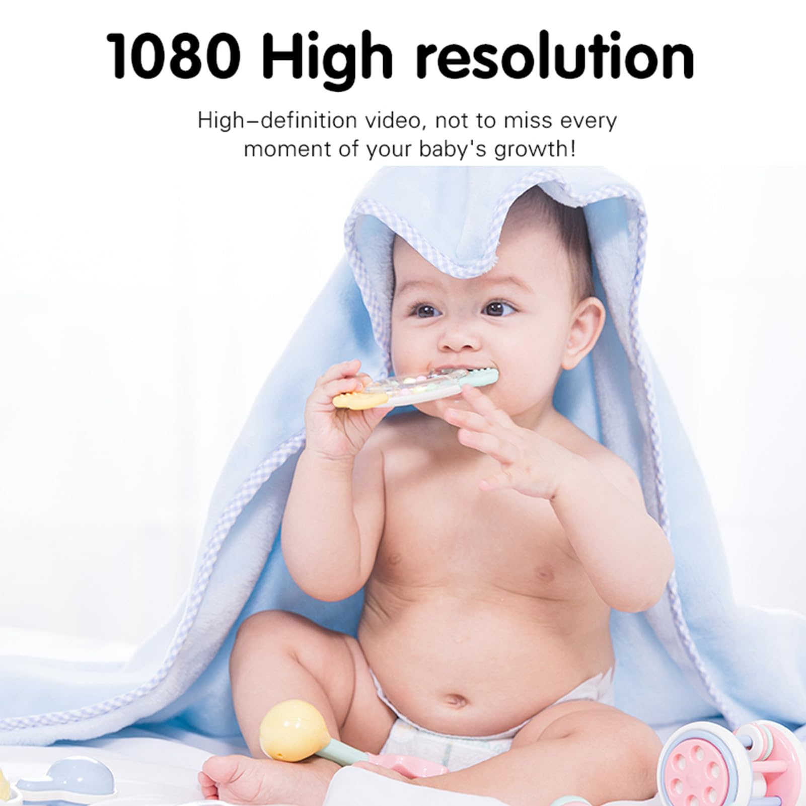 Airshi Monitor de bebé WiFi, Control Remoto de 100-240V, Reproducción de Canciones de Cuna, Batería de 3000mAh, Cámara de Vídeo para Niños Pequeños para Uso Doméstico (Enchufe de la UE)