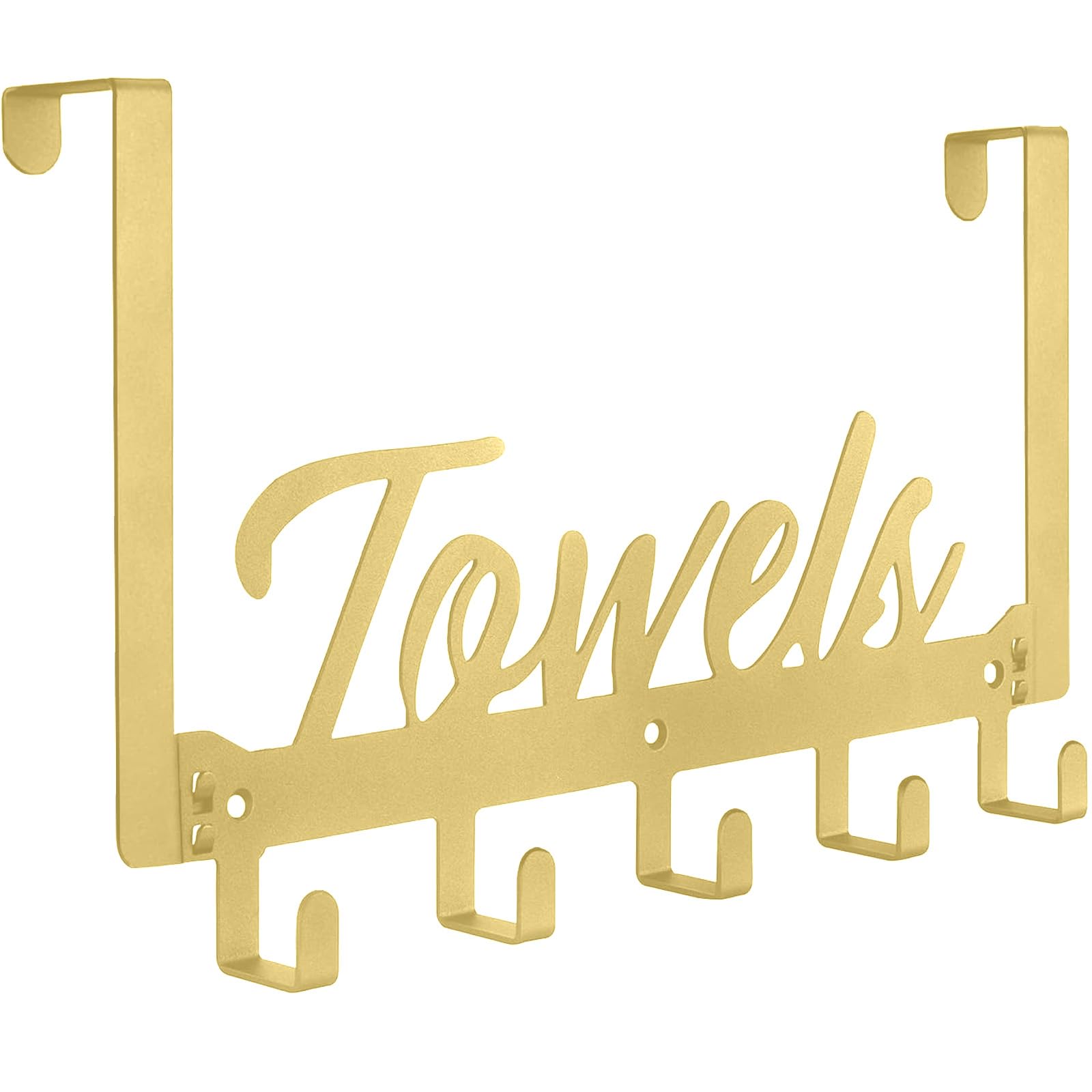Azmoncy Over The Door Hooks - Heavy Duty Towel Rack with 5 Coat Hooks for Bedroom Kitchen, Gold Bathroom Decor