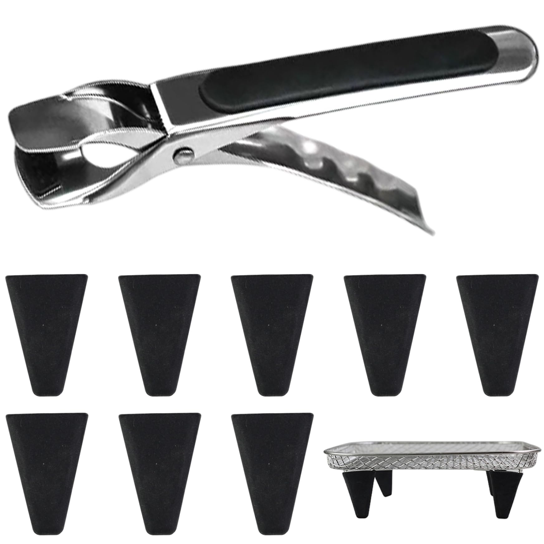 8PCS Air Fryer Basket Silicone Feet to Increase The Height and 1PC Dish Tongs, Non Slip Silicone Foot for Round/Square Air Fryer Racks, 1.3x1.8 Foot Racks
