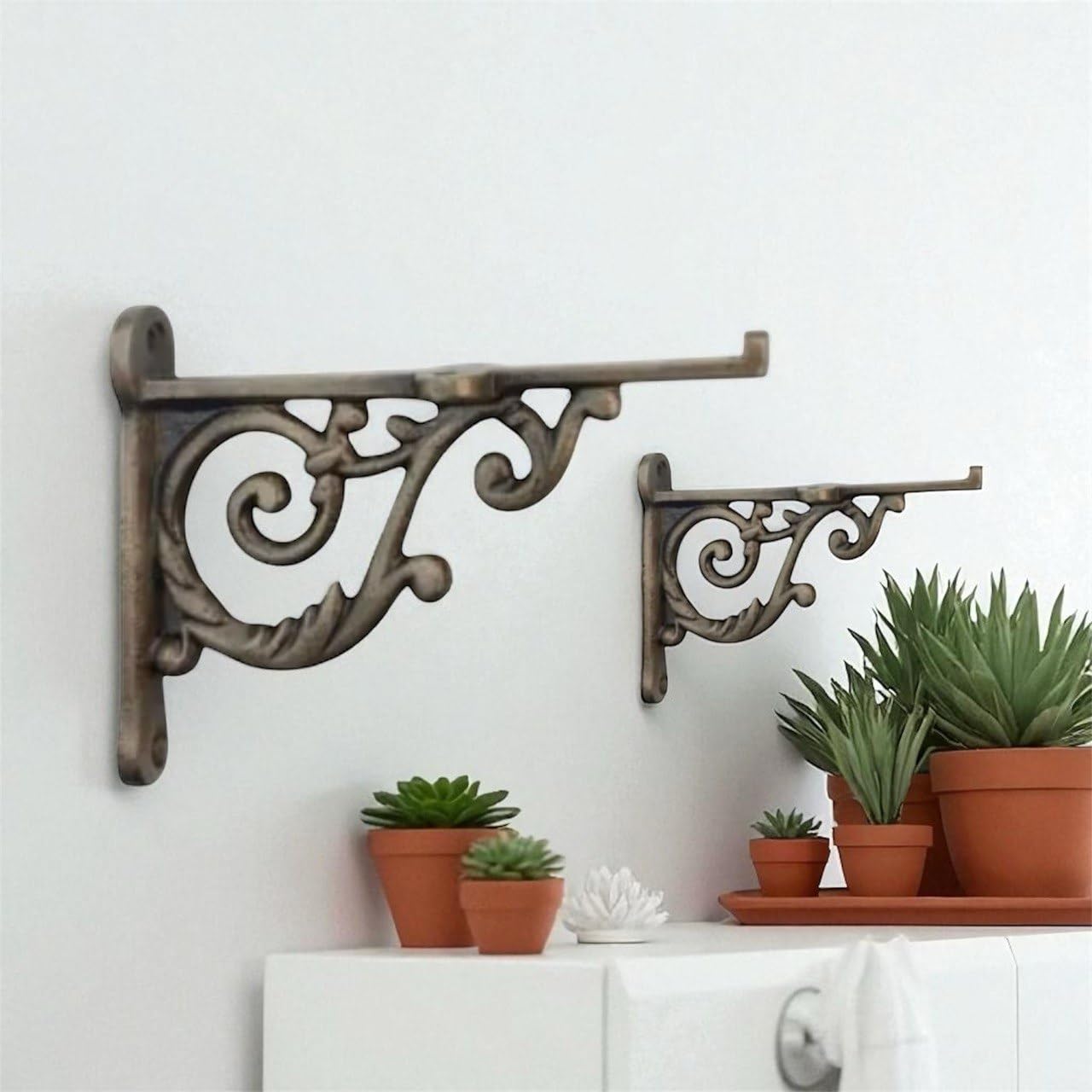 Maison Belle- Art & Craft Maison Belle Vintage Old Style Shelf Support Rustproof Iron Wall Shelf Bracket - Gold Antique Finish (Size 4.5 Inch) Pack of 2