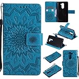 LMAZWUFULM Hülle für Honor 6X / Huawei GR5 2017 5,5 Zoll PU Leder Magnet Brieftasche Lederhülle Sonnenblume Prägung Design Stent-Funktion Ledertasche Flip Cover Blau