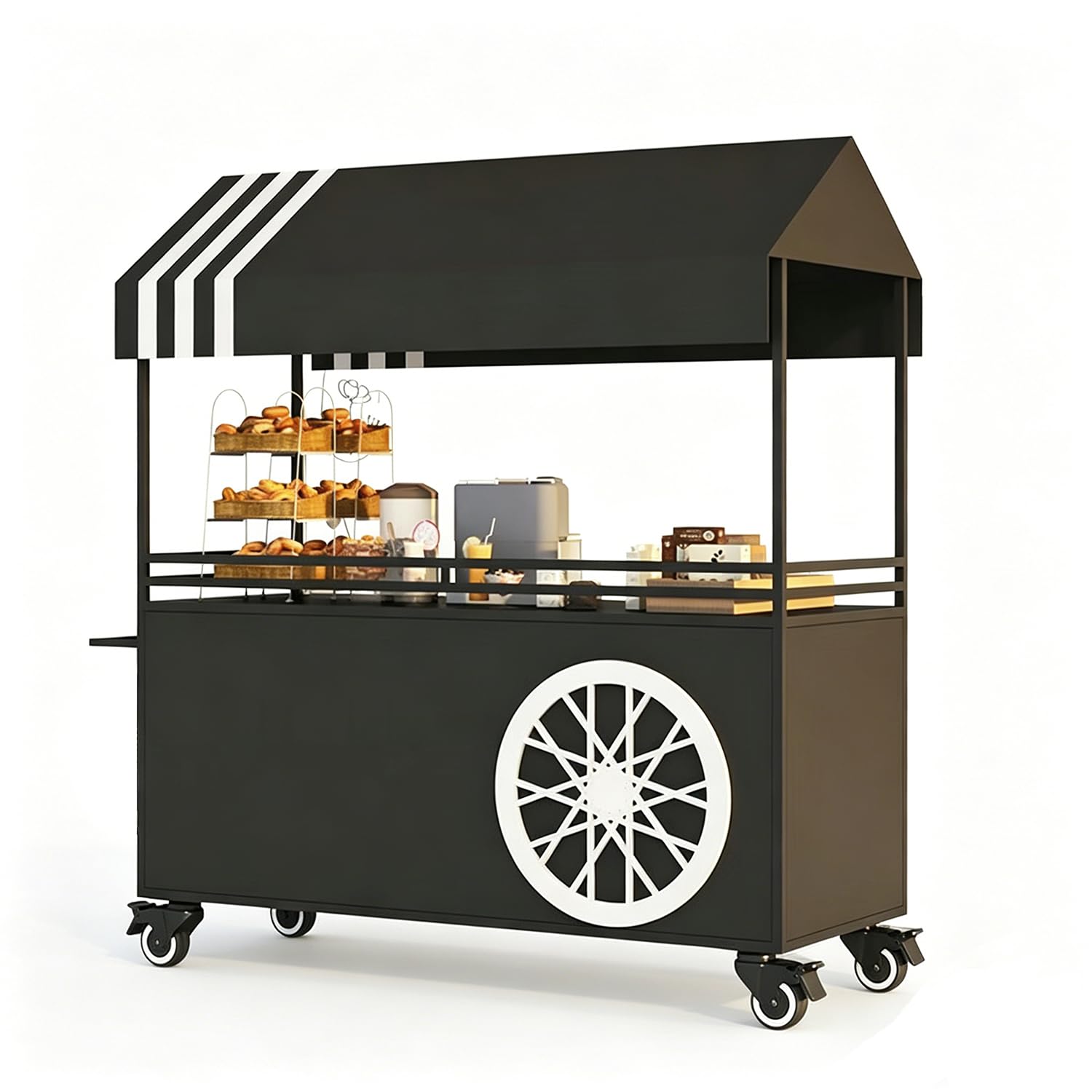 Carrello mobile dell'alimento con le ruote bloccabili e il baldacchino, chiosco di vendita all'aperto per il mercato, lo street food & gli eventi