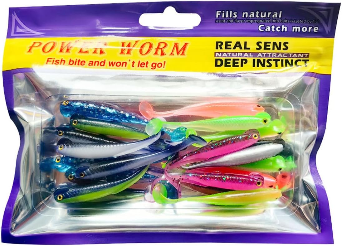 20PCS-Soft Plastic baits bass Lures Fishing, Soft Plastic Walleye Fishing Lures, Paddle Tail Swimbaits for Bass Fishing, Fishing Bait for Freshwater Saltwater Gifts (2.4IN/1.3g)