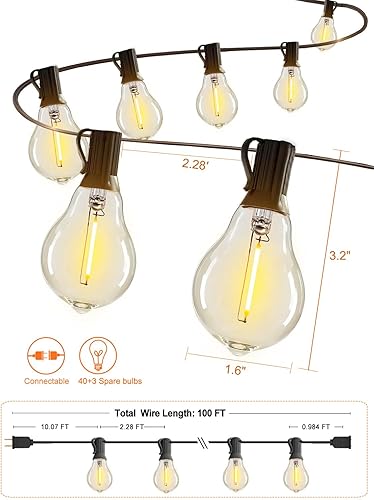 Miniatura 25 de DAMAING Tira de luces LED de 200 pies para exteriores con 100+5 bombillas LED Edison inastillables A39, resistente al agua, de grado comercial