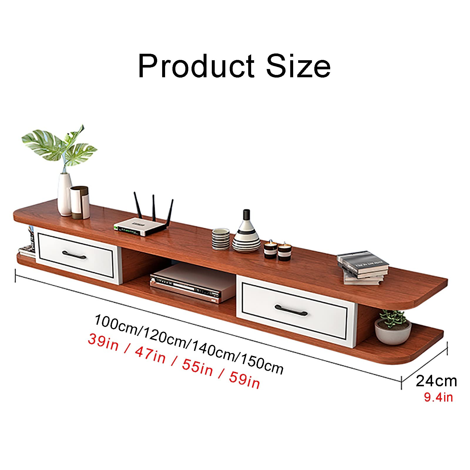 Mensola TV sospesa, Supporto TV sospeso a Parete con cassetto - Elegante mensola da Appendere al Muro per Console Audio/Video, Console di Gioco, decoder e Router.
