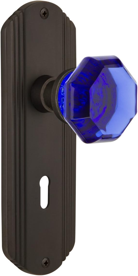 Nostalgic Warehouse 722776 Deco Plate with Keyhole Single Dummy Waldorf Cobalt Door Knob in Bright Chrome