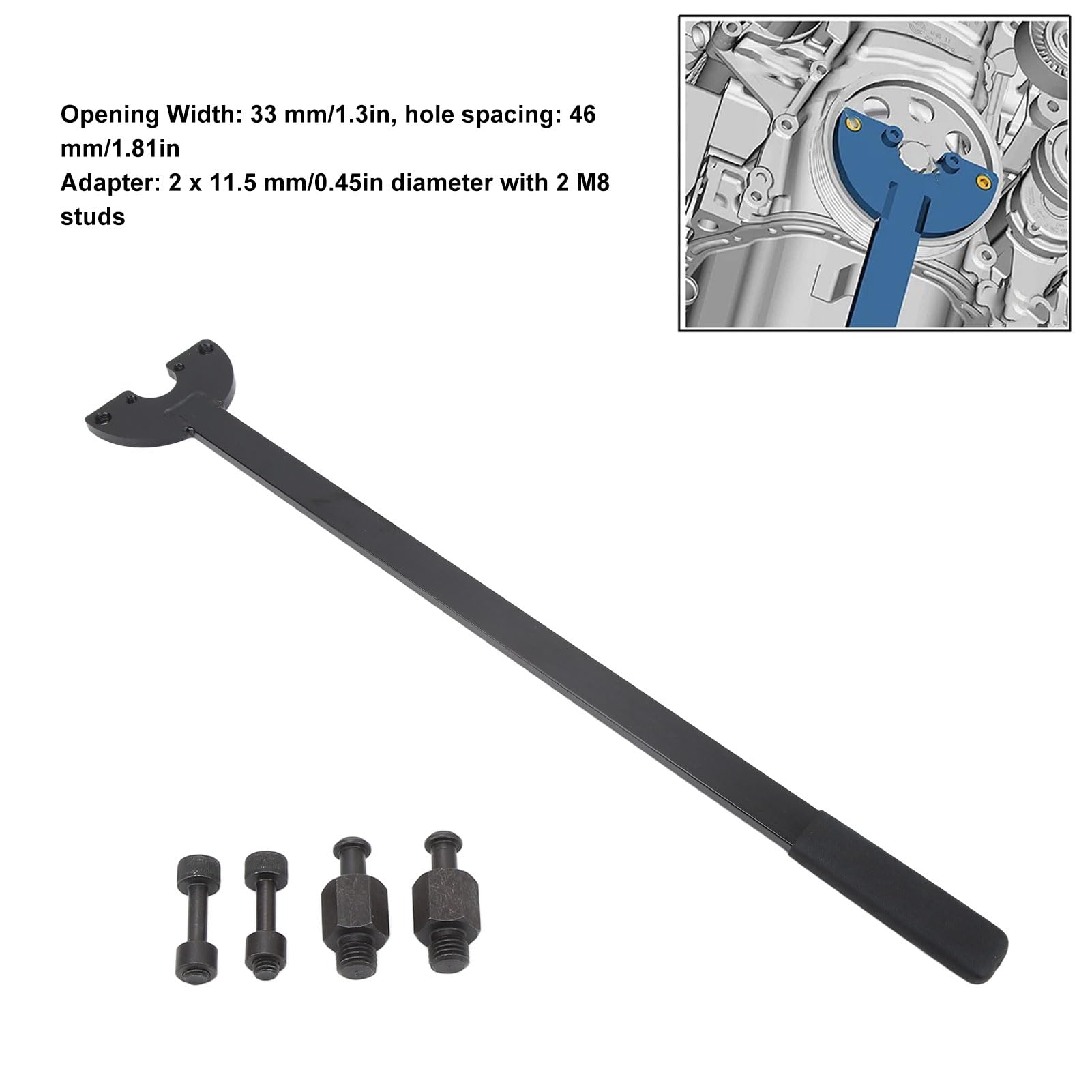 Herramienta De Soporte De Polea De árbol De Levas, Herramienta De Soporte De Polea De 710 Mm Con 4 Adaptadores Reemplazo De Llave Inglesa De Embrague De Acero Al Carbono 3415, Soporte De Polea De Corr