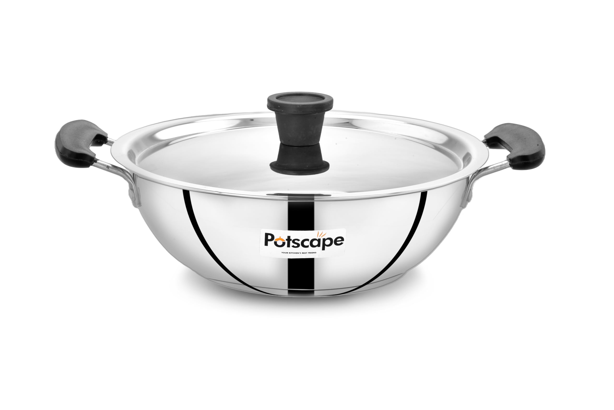 Potscape Essential Stainless Steel Kadai with Lid 24 cm Capacity 2.5 LTR | 22 Gauge | Dishwasher Safe | Fuel Efficient | Deep Kadai for Frying | Gas and Induction Compactible (24 CM 2.5 LTR) (B0D4F7C1Q3) Amazon Price History, Amazon Price Tracker