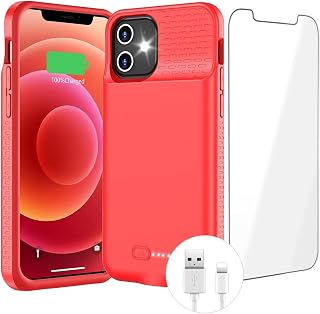 Akkuhülle für iPhone 12/12 Pro, 7000 mAh, Ladehüllen, ultradünn, wiederaufladbar, erweiterter Akku, Reise-Power für iPhone 12/12 Pro, 15,5 cm, Rot