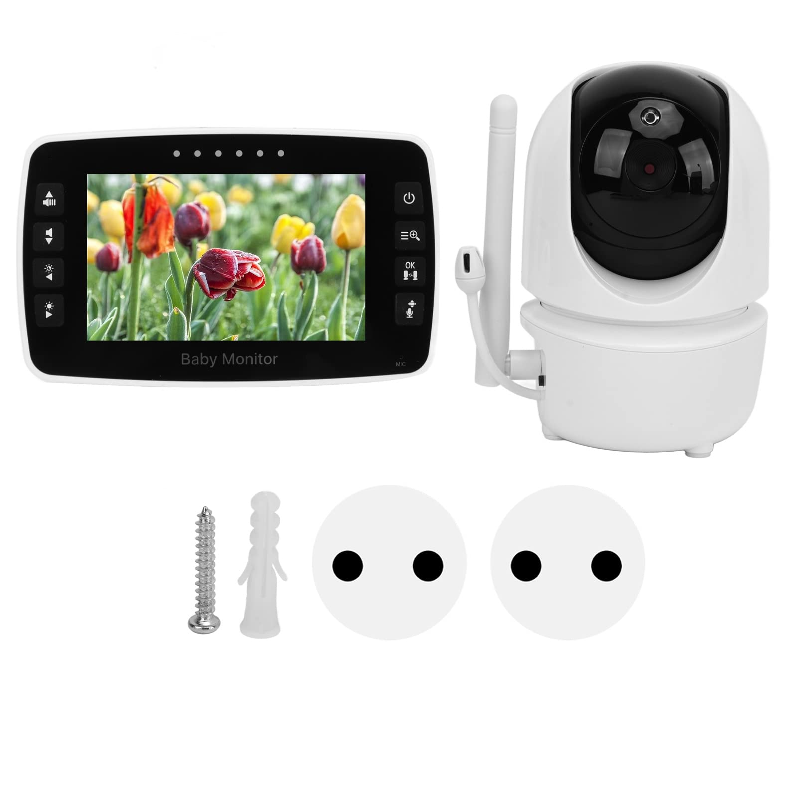 Hosie Monitor de bebé Inalámbrico, Intercomunicador Giratorio Bidireccional, Monitor de bebé de Visión Nocturna Infrarroja de 100‑240 V para Dormitorio (Enchufe de la UE)