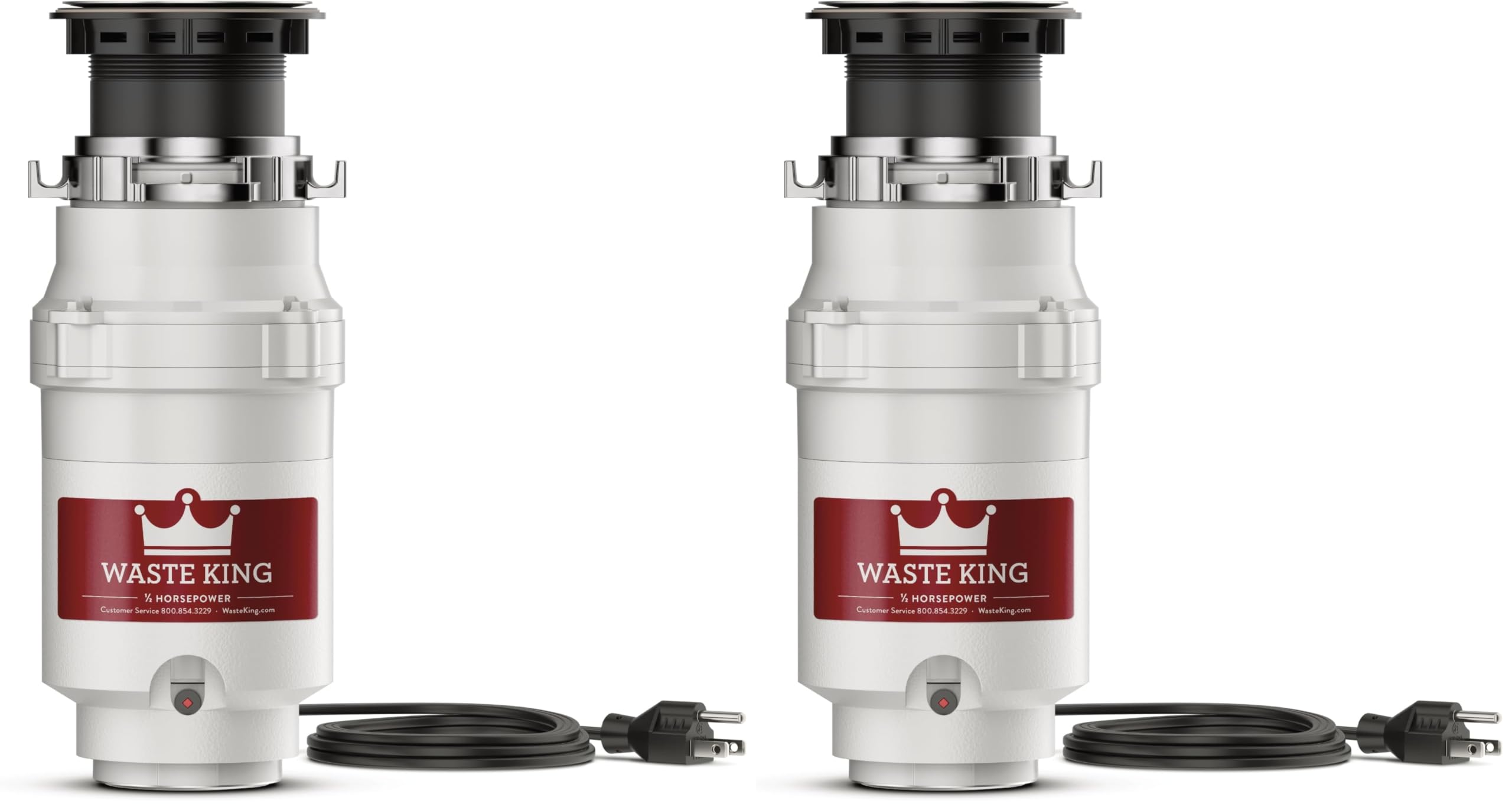 Waste King 1/2 HP Garbage Disposal with Power Cord for Kitchen Sink Food Waste, L-1001 (Pack of 2)