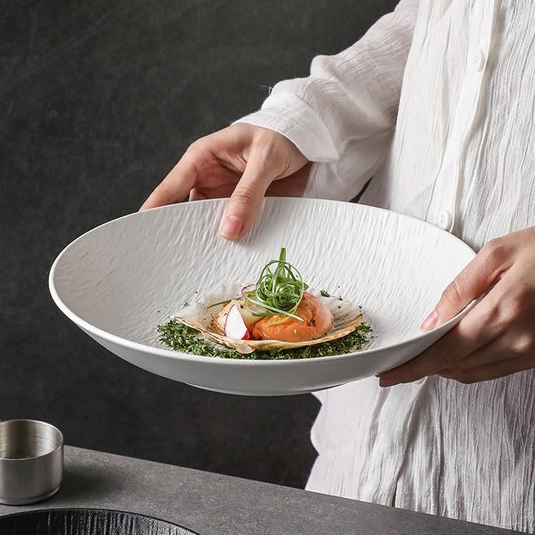 Juego de platos de cerámica para servir platos hondos para restaurante y hogar, ideal para ensaladas, frutas y aperitivos, elegante y vajilla (A M)