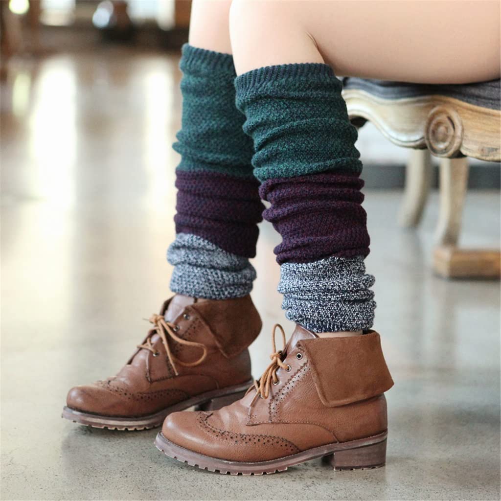 Over Knee Women Leg Warmers Girl Trójkolorowe przeszycia Dzianinowa osłona stóp Jesienno-zimowa ocieplacz na nogi Skarpety kupy (kolor: A, rozmiar: 58-62 cm) (C 7 1/8)